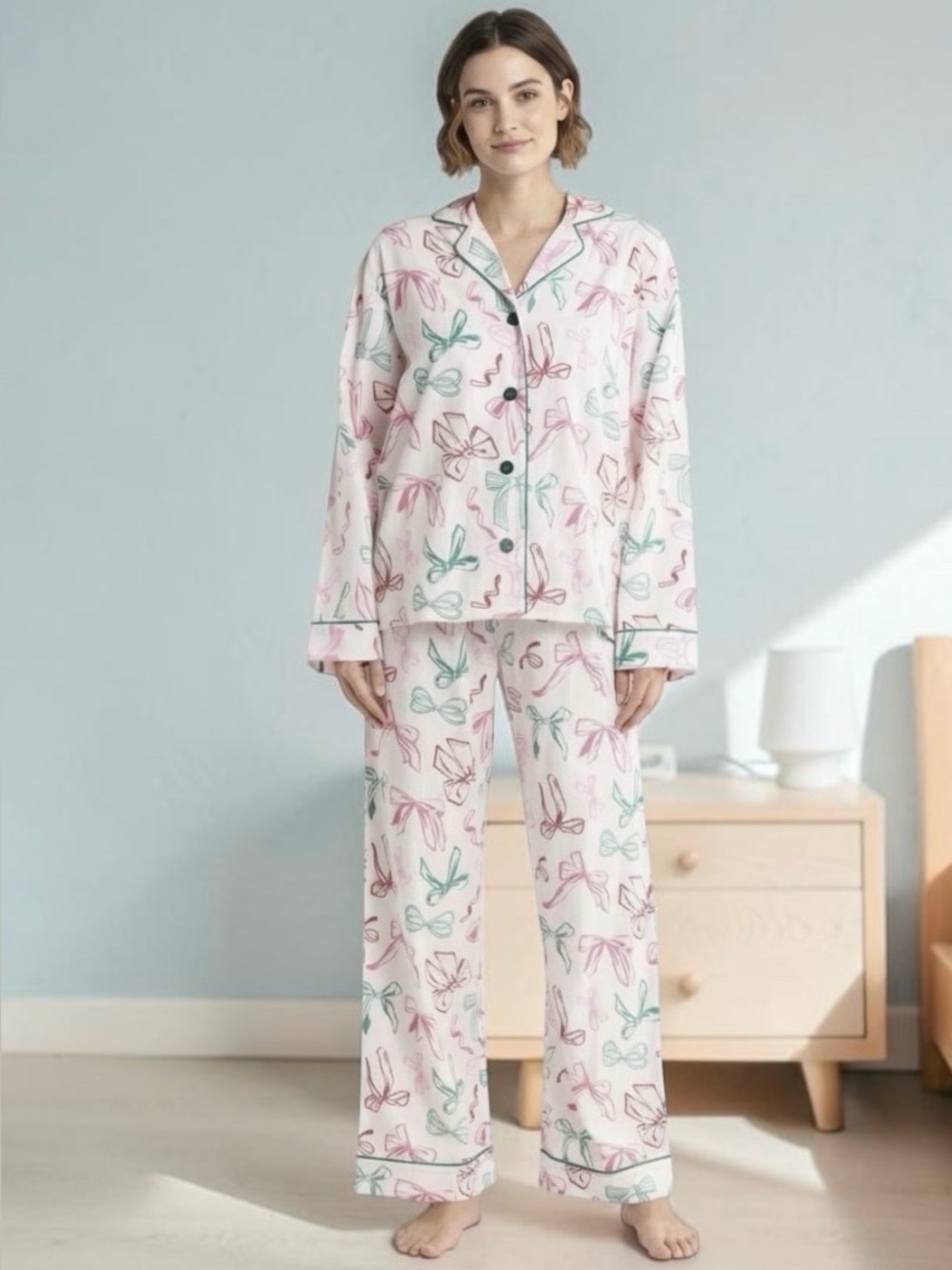 P.J. Salvage Ribbon & Bows Flannel Pajama Set. Sz S